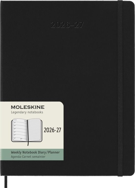 notebook, planner, 2026-27, black, elastic band