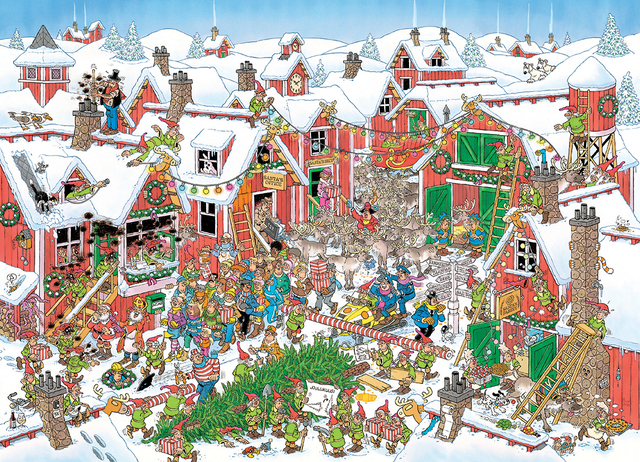 winter, snow, village, festive, crowd