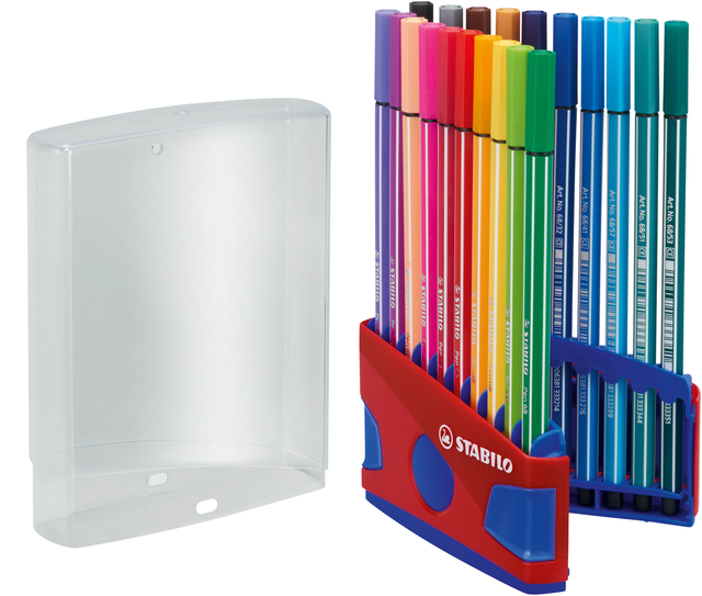 Viltstift  STABILO Pen 68/20 ColorParade in rood/blauw etui medium assorti etui  à 20 stuks