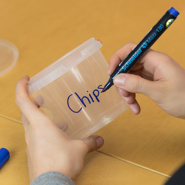 plastic container, chip box, clear plastic, marker writing, handwriting