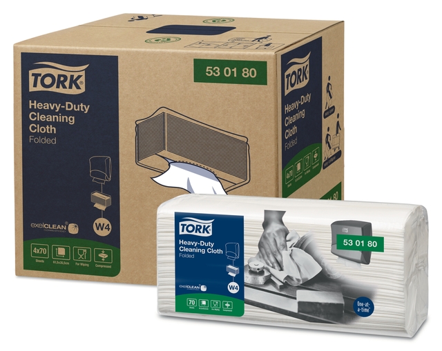 Reinigingsdoek Tork W4 Premium Heavy-Duty gevouwen 1-laags 4x70 vel wit 530180