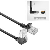 ACT Zwarte 1 meter U/FTP CAT6A LSZH Slimline patchkabel met RJ45 connectoren recht naar 90° haaks boven