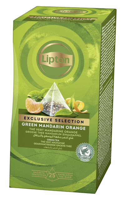 Thee Lipton Exclusive groene thee mandarijn sinaasappel 25 pramidezakjesx2gr