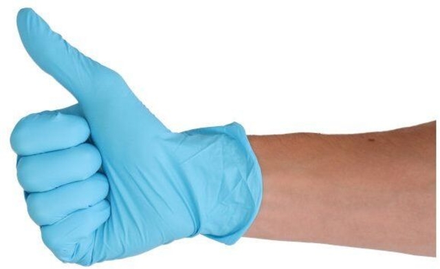 latex knapk, handschoen, wegwerphandschoen, blauwe handschoen, handbescherming