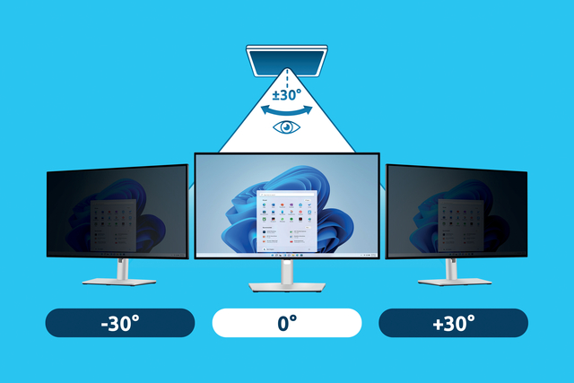 computermonitor, drie monitors, kijkhoek ±30°, blauw scherm, verstelbare kijkhoek