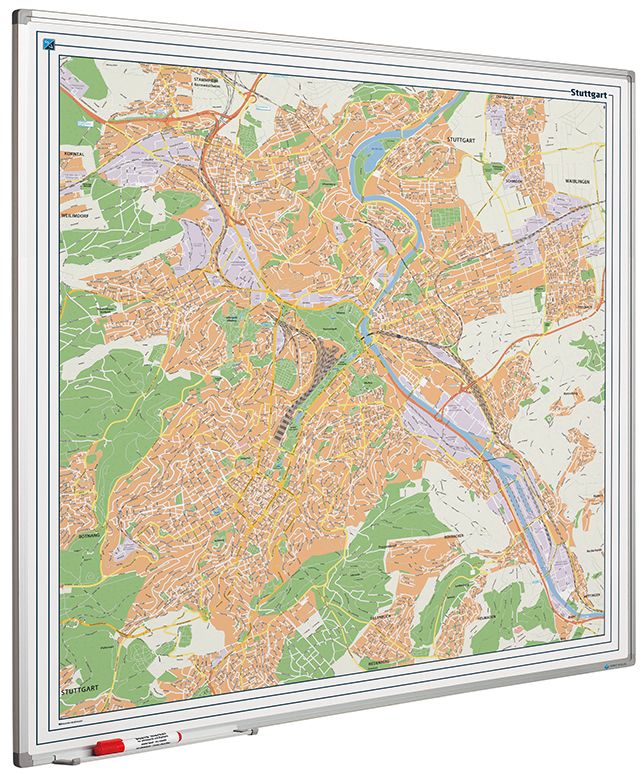 Landkaart whiteboard Softline profiel 8mm, Stuttgart - 110x110 cm
