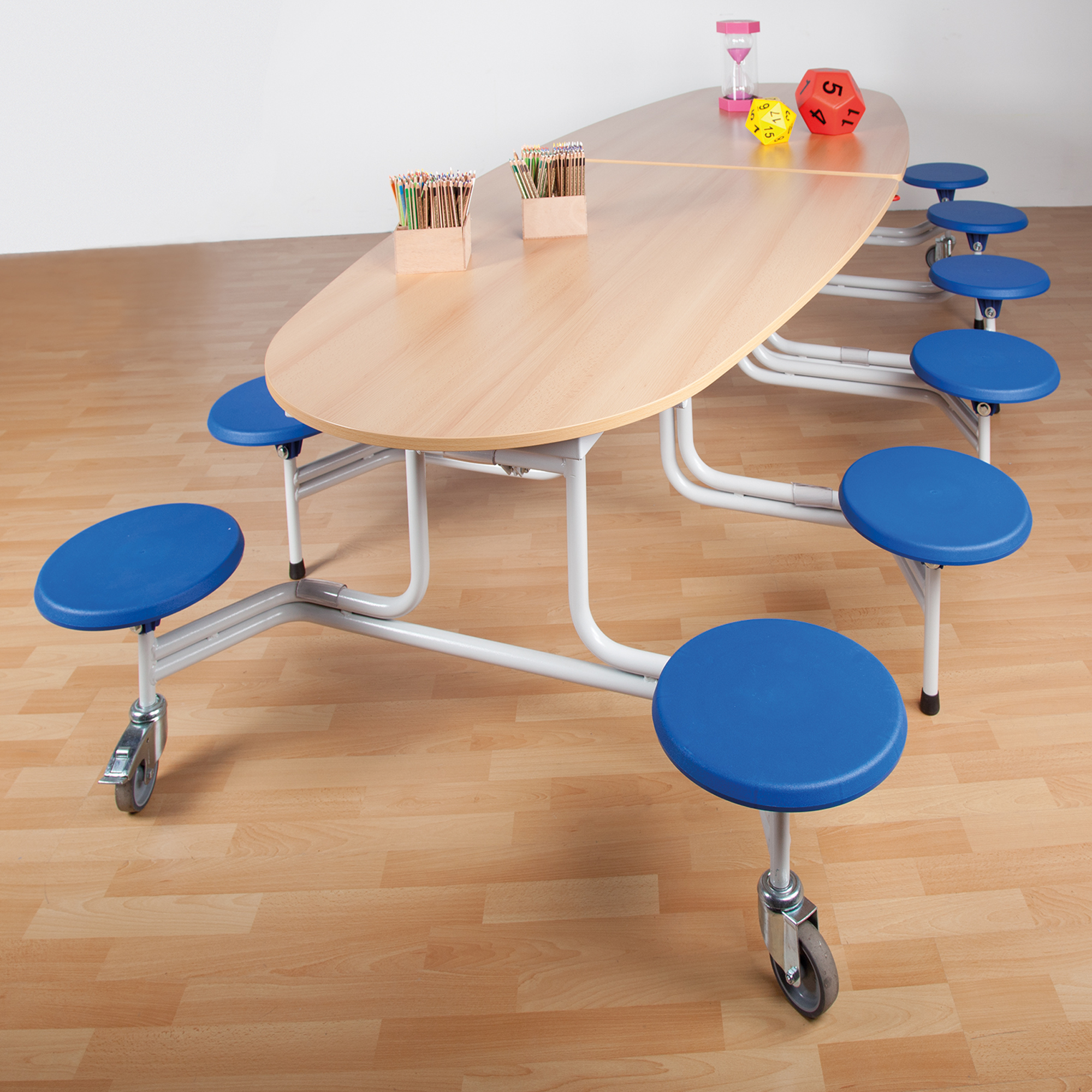 Ovale klaptafel Spaceflex 2.0 12-zits met volkern tafelblad 74 cm hoog