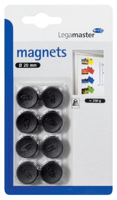 Magneet Legamaster 20mm 250gr zwart 8stuks