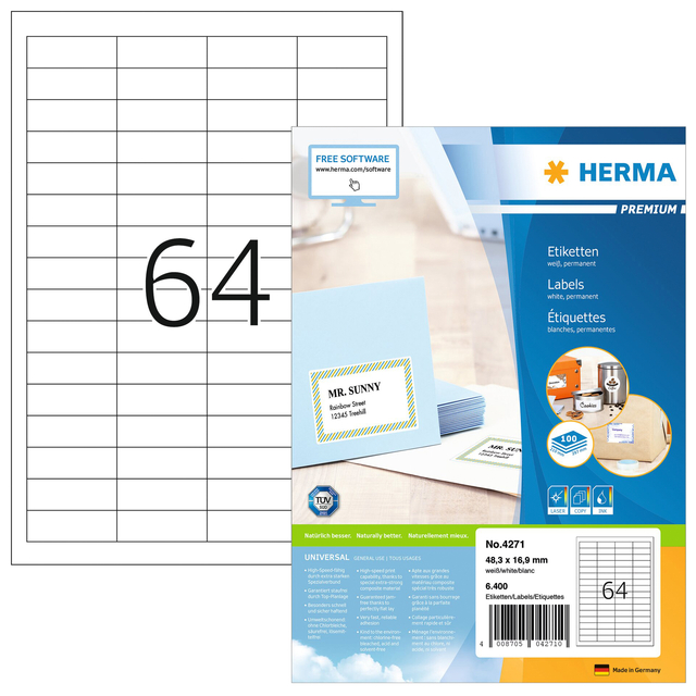Etiket HERMA 4271 48.3x16.9mm premium wit 6400stuks