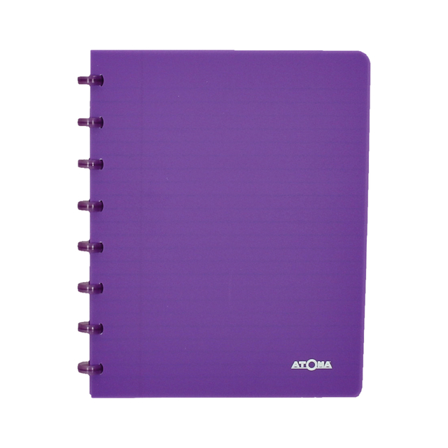 notebook, spiral-bound, paars, plastic cover, AtoMa logo