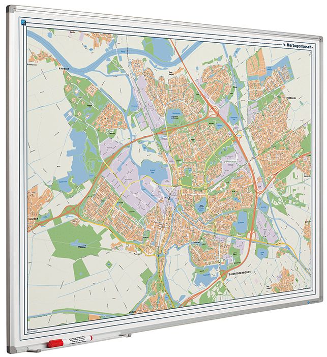 Landkaart whiteboard Softline profiel 8mm, Den Bosch - 100x130 cm