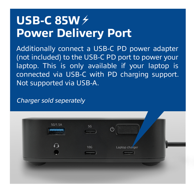 usb-c poort, krachtlevering, laptopoplader, blauw paneel, meerdere poorten hub