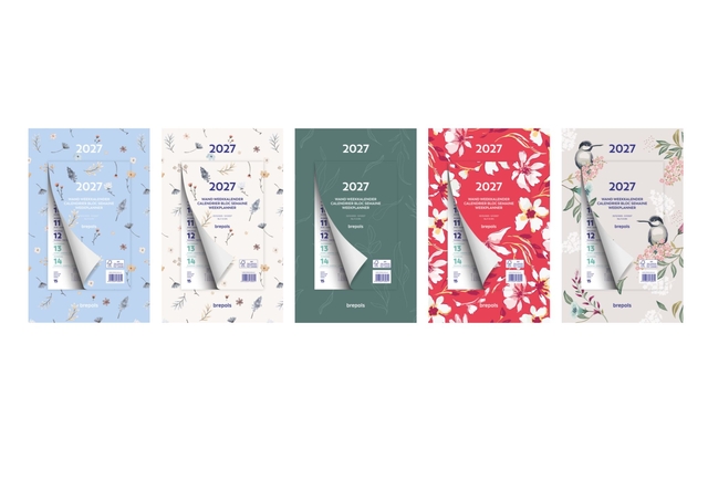 agenda, kalender, 2027, floral, bladeren