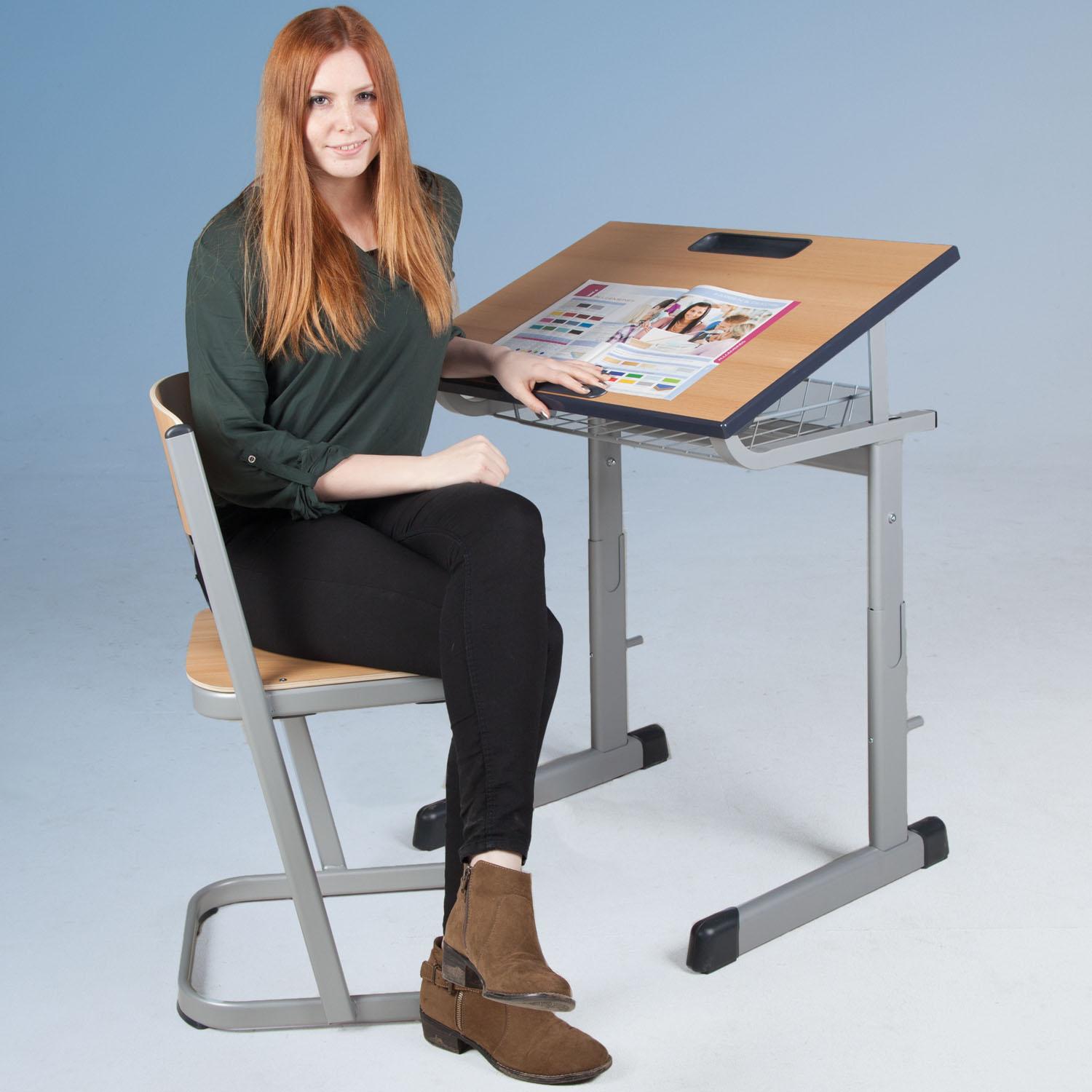 1-persoons leerlingtafel TSH50E-V met laminaat blad, in helling en hoogte verstelbaar