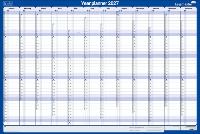 jaarplanner, 2027, kalender, maanden, blauwe kleuren