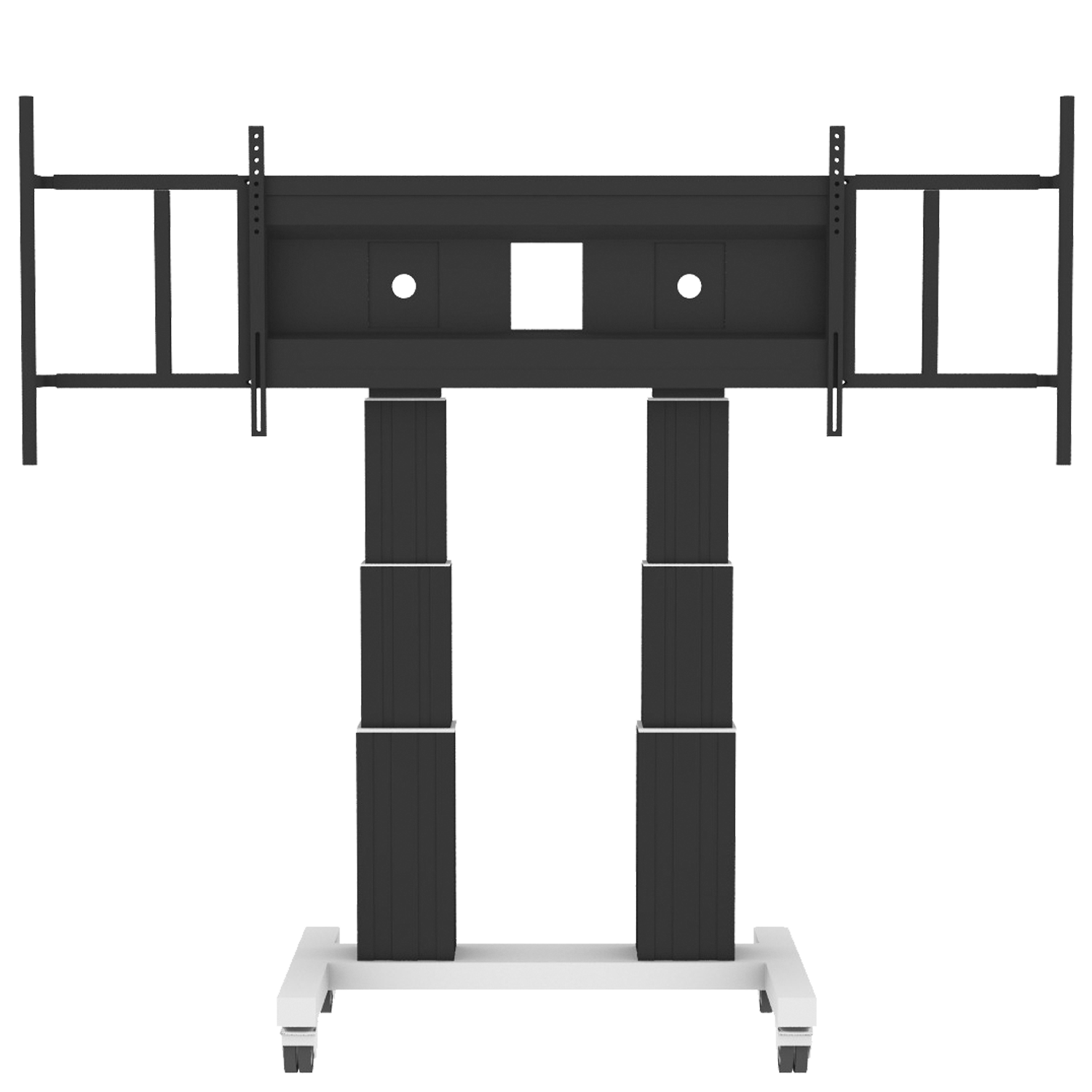 Elektrisch in hoogte verstelbare heavy duty XL tv-trolley, verrijdbaar monitorstatief met 70 cm slag en grote handgrepen