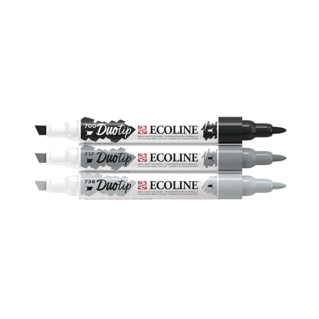 Duotip marker Ecoline zwart & grijs set  3 kleuren