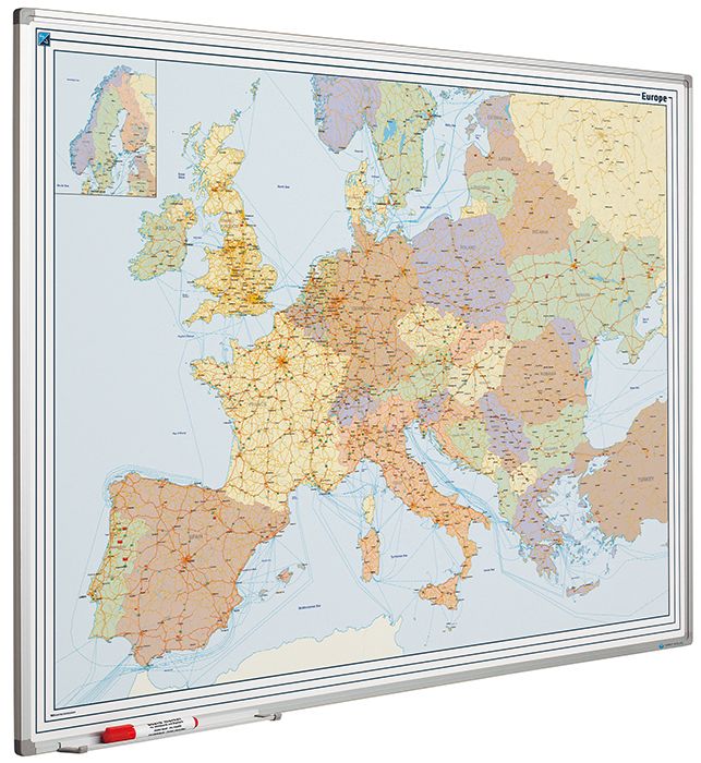 Landkaart whiteboard Softline profiel 8mm, Europa - 90x120 cm