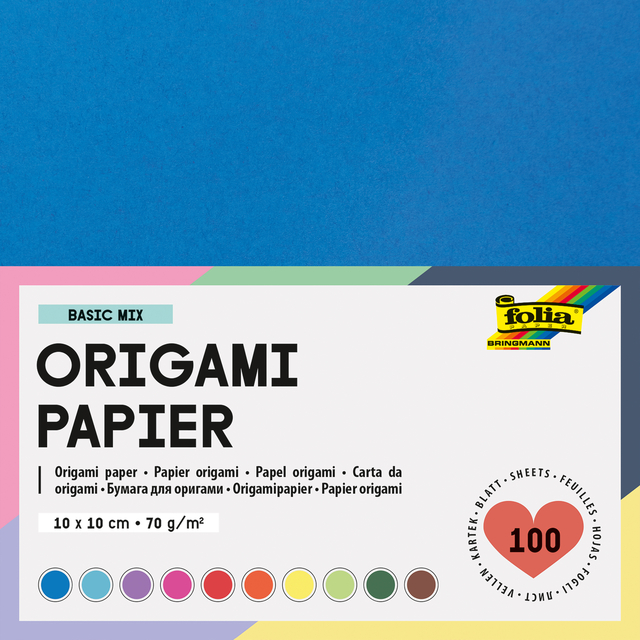 Origami papier Folia 70gr 10x10cm 100 vel assorti kleuren