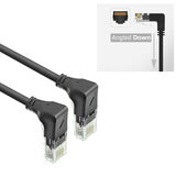 ACT Zwarte 1,5 meter U/UTP CAT6A LSZH Slimline patchkabel met RJ45 connectoren 90° haaks beneden naar 90° haaks beneden