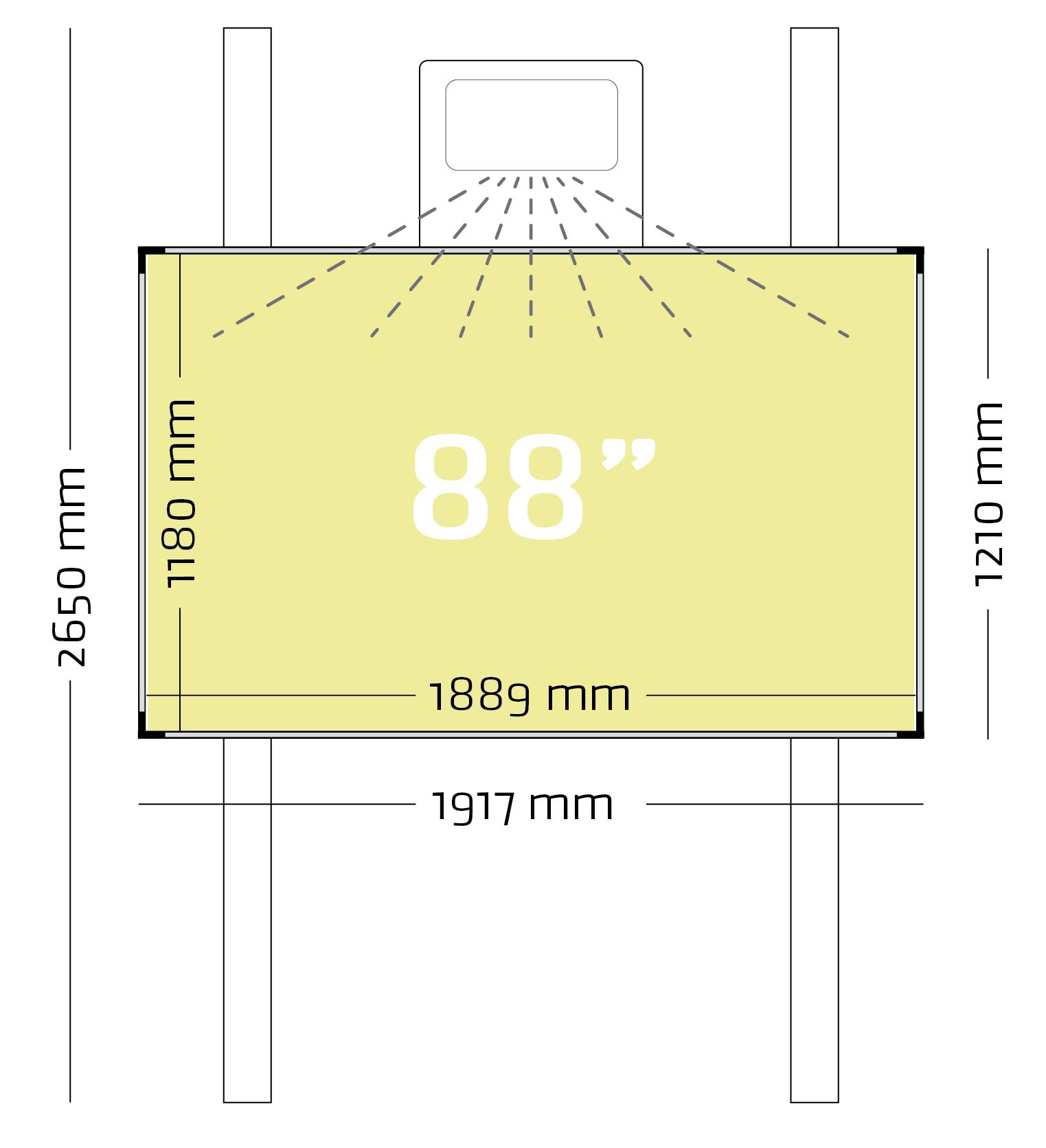 Projectiebord (16:10) ExtraFlat op kolommen, Low Gloss - 120x192 cm, 88"