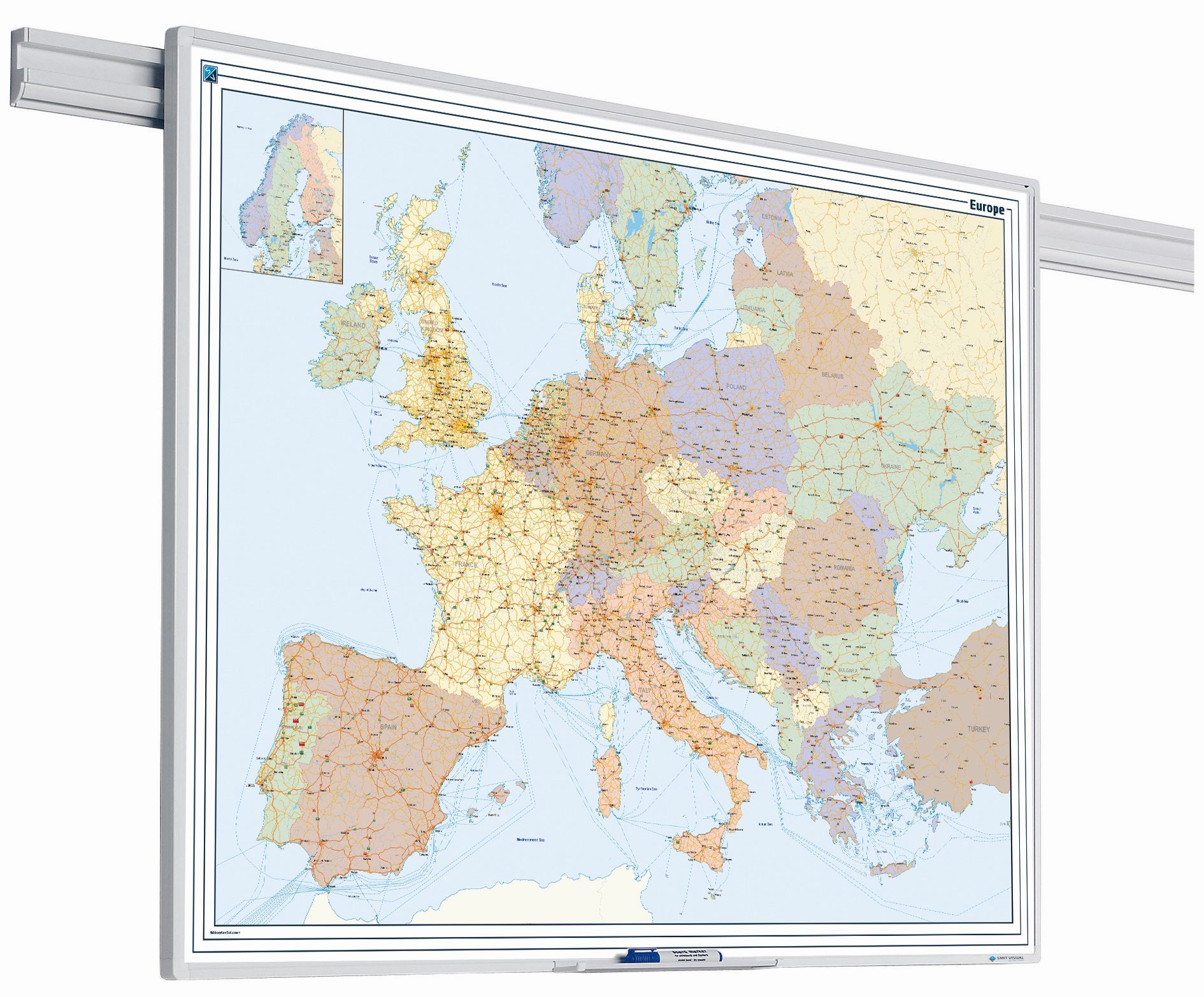 PartnerLine Rail landkaart whiteboard Europa - 90x125 cm