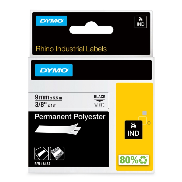 tape, polyester, permanent, zwart, wit