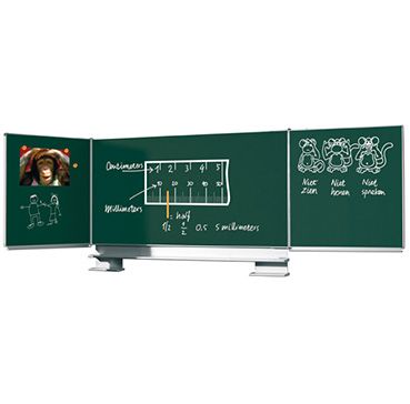 Vijfvlaks schoolbord, wandmontage, krijt groen, Softline 19 mm - 100x200 cm