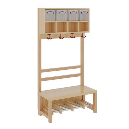 Complete kledingkast met dubbele rij planken inclusief bakken - open steun in massief beuken, aluminium rooster, optionele vakindeling, D: 39 cm