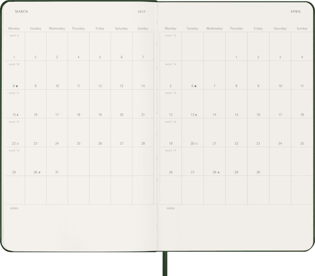 planner, kalender, open notitieboek, twee pagina's, roosterindeling