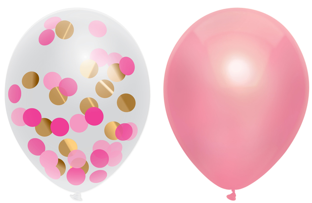 ballon, ballonnen, confetti, polka dots, roze