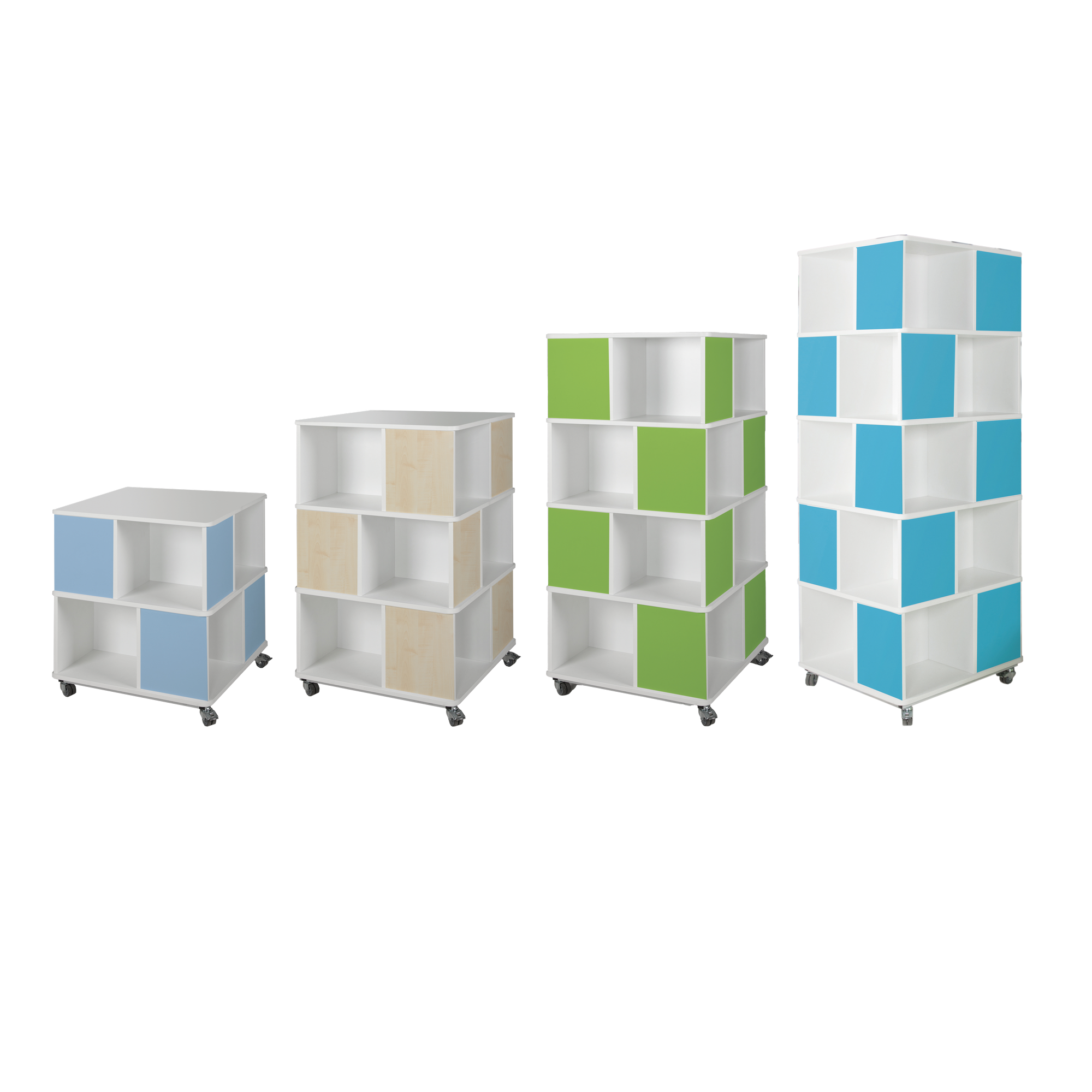 Boekentoren met open vakken, eenkleurig en verrijdbaar