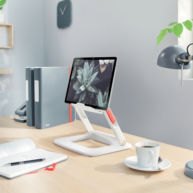 tablet, stand, desk, monitor, plant