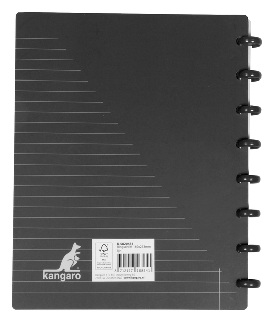 notitieboek, spiraleband, zwart, lijnen, Kangaro merk