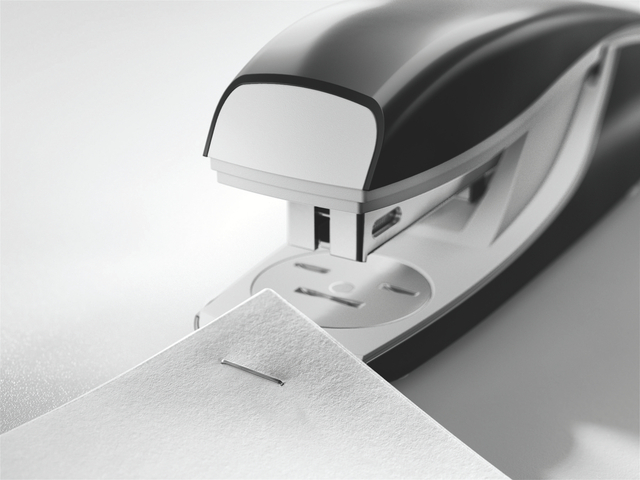 stapler, desktop stapler, metal, black, white