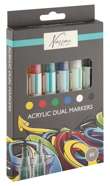 Acrylmarker Nassau duopunt set à 6 kleuren