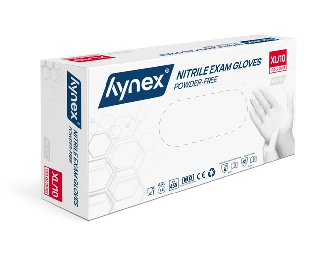 nitrile gloves, examen gloves, powder-free, white, XL size