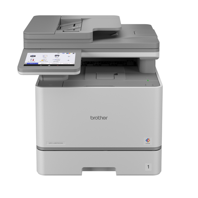 multifunctionele printer, kleurgrijs-wit,  touchscreen display, afdrukapparaat, brother merk?