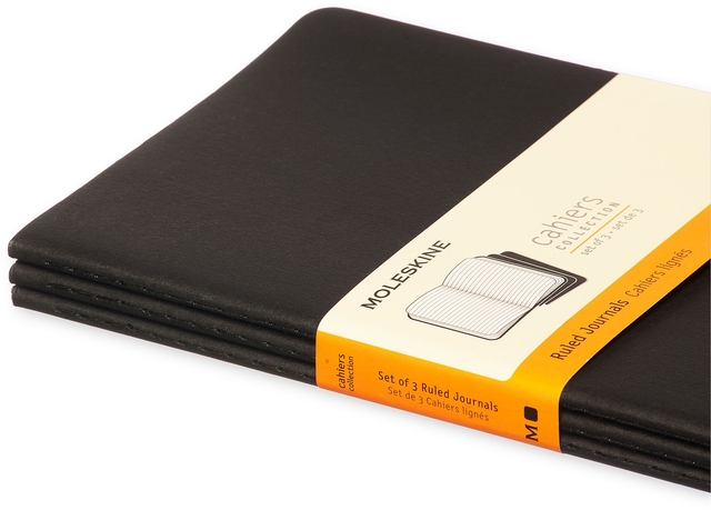 Schrift Moleskine 130x210mm lijn 160 pagina's 70gr zwart set à 3 stuks