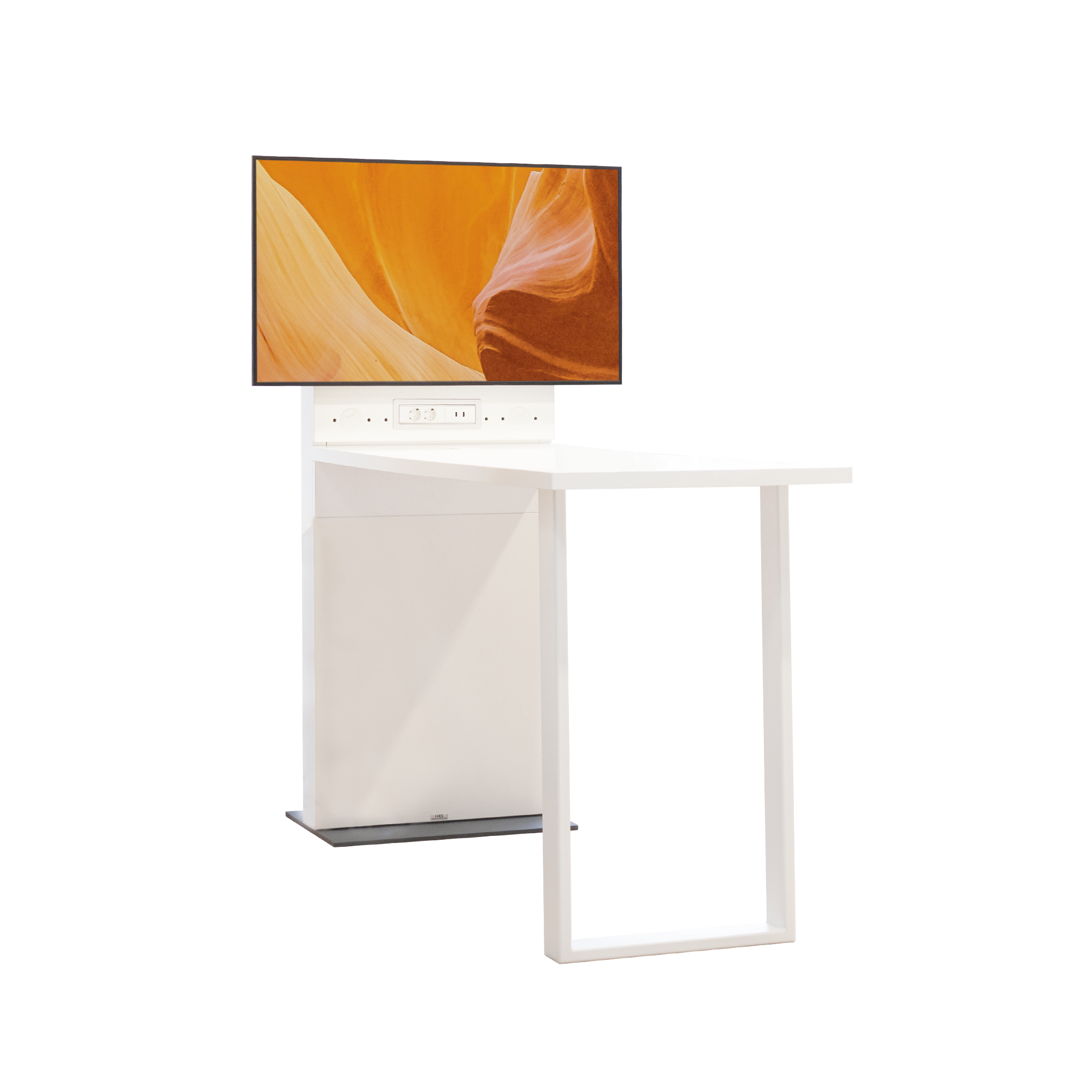 Mediastele Smart-S met vergadertafel - stele B/H/D: 181x72x14,3 cm, voetplaat B/D: 72x50 cm