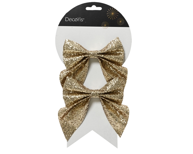 decoratieve strikken, goudkleurig, glitter, set van twee