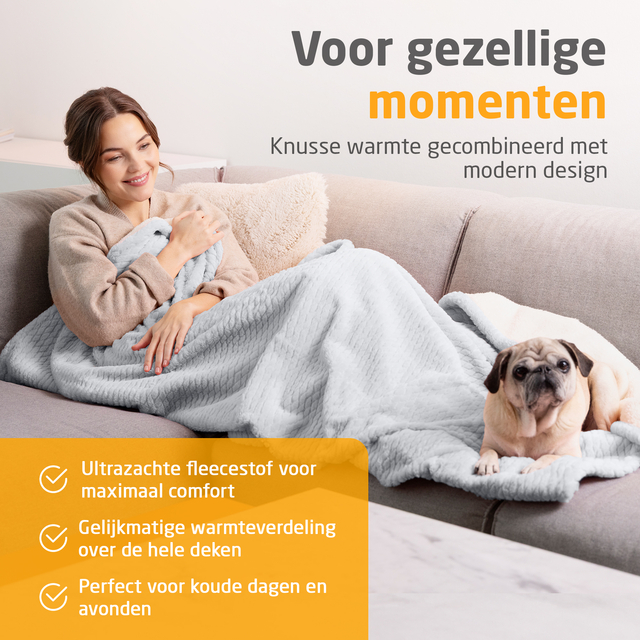 fleecedeken, lichtgrijs, zachte stof, gewafelde textuur, warmtedeken