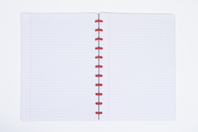 notebook, spiral-bound, ruled paper, open notebook, white pages