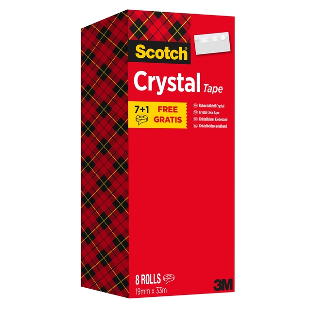 Plakband Scotch Crystal 600 19mmx33m transparant 7+1 gratis