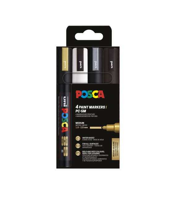 verfmarkers, 4 markers, waterbased, middel punt, posca