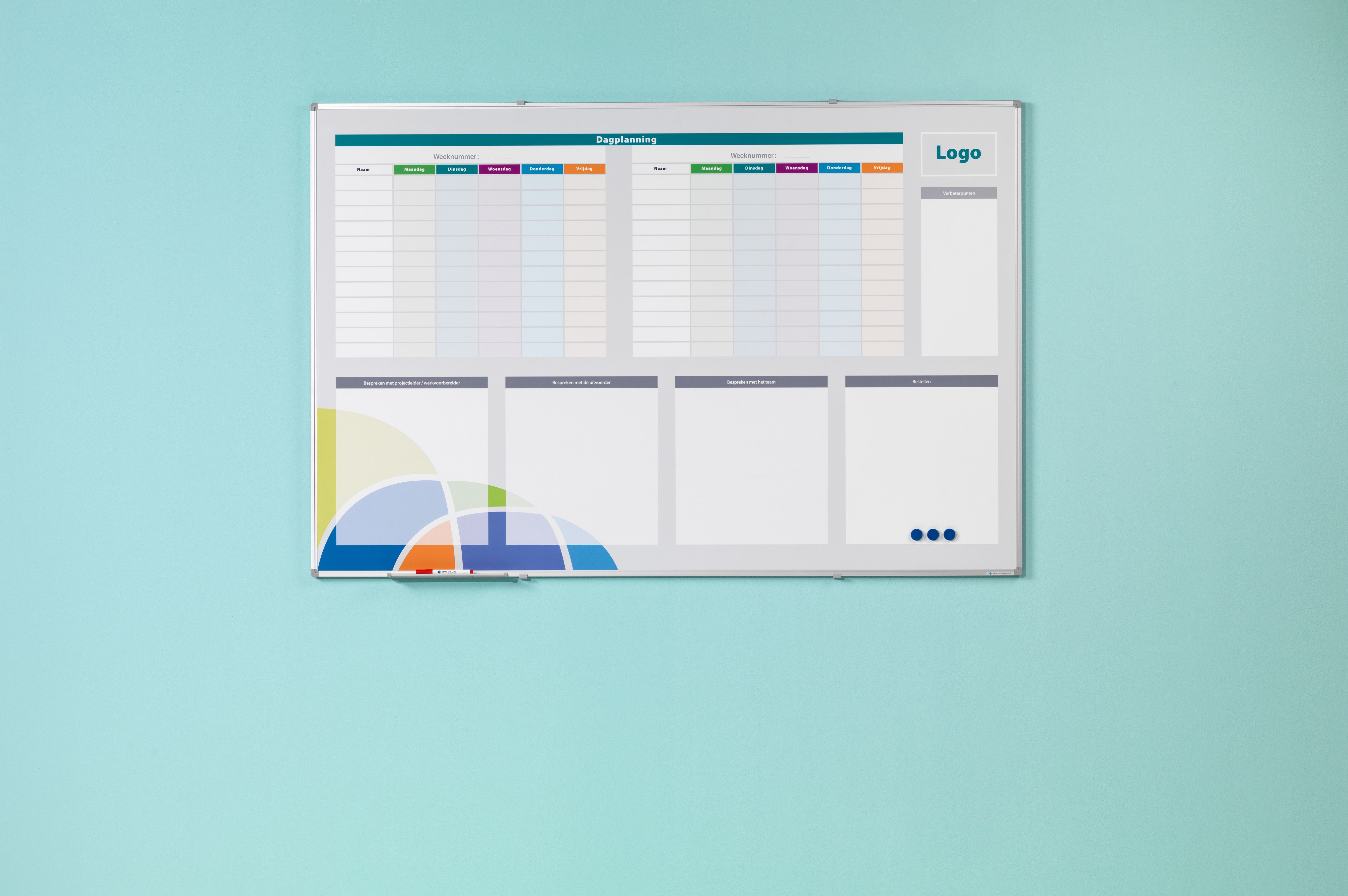 Bedrukt whitebord, Softline profiel 8mm - 120x200 cm