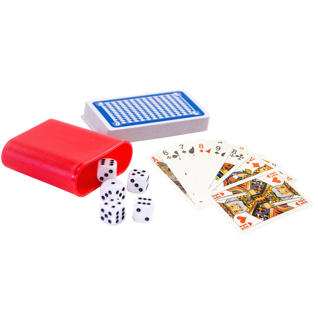 dobbelspel, kaartspel, speelkaarten, dobbelstenen, casino spelset
