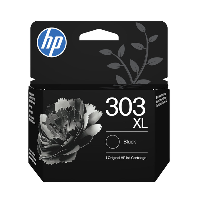 inktcartridge, HP, 303, XL, zwart, inktcartridge, cartouche, zwart met zachte bloem, HP 303 XL, inktbron