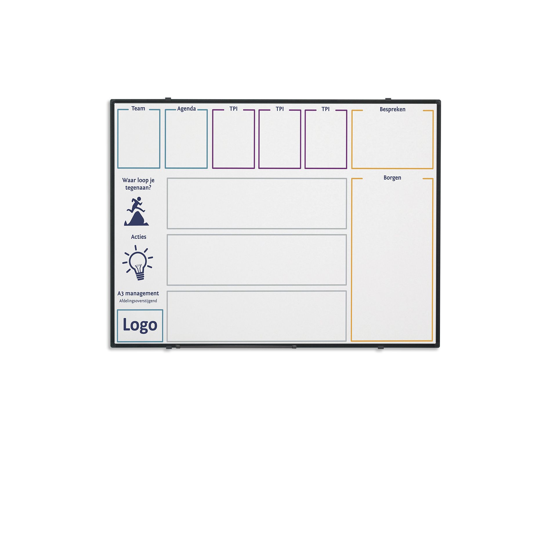 Bedrukt whitebord, zwart Softline profiel 8mm - 90x180 cm
