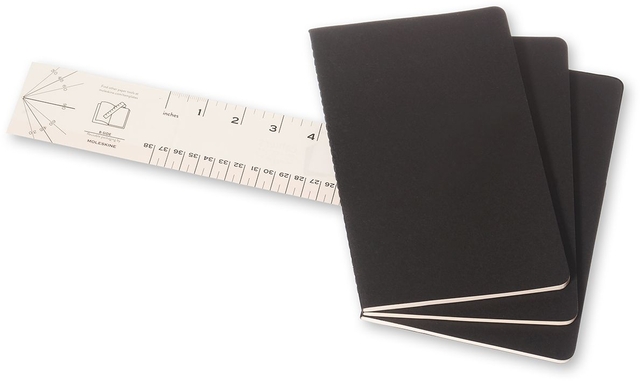 Schrift Moleskine 130x210mm lijn 160 pagina's 70gr zwart set à 3 stuks